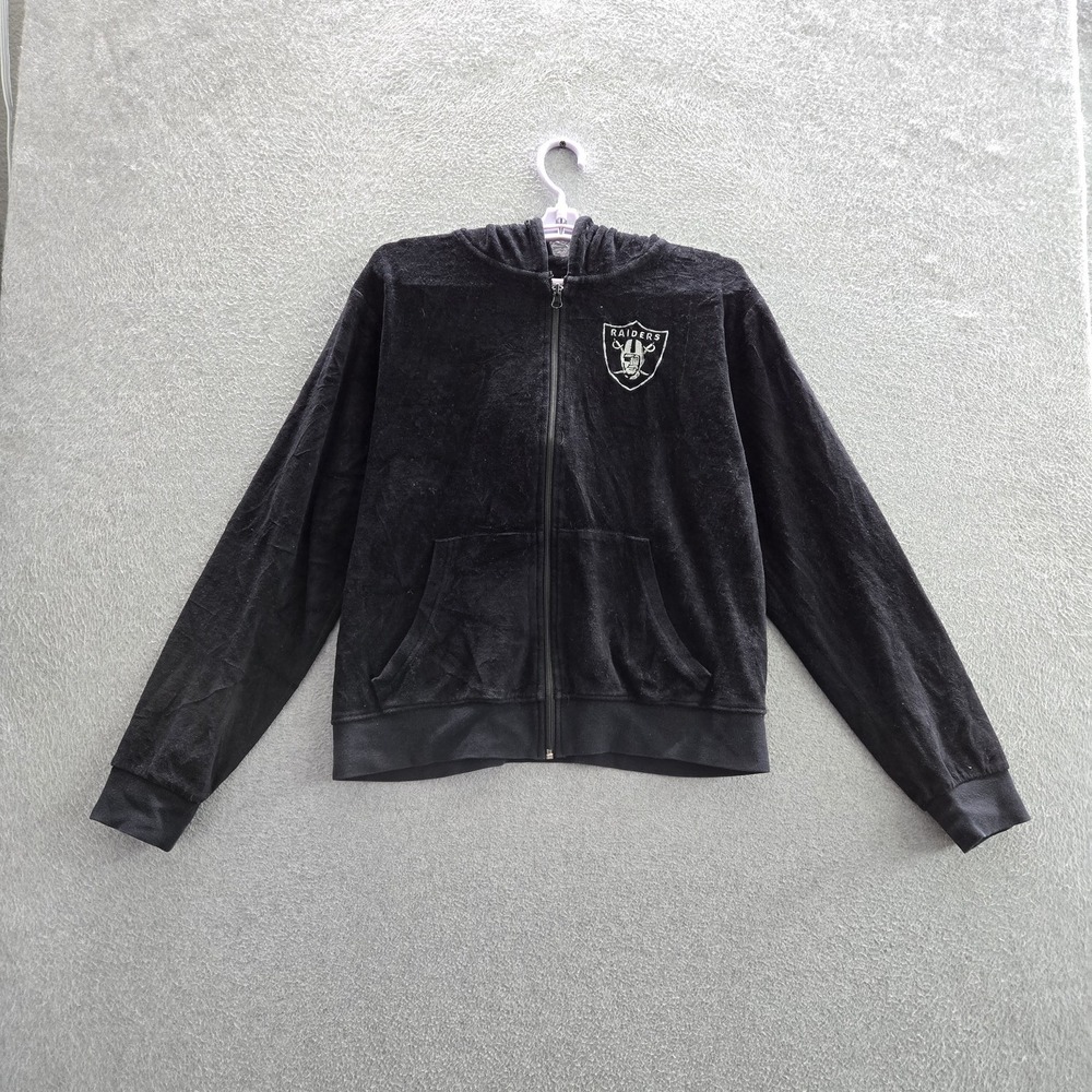 Las Vegas Raiders Women Jacket XL Black Embroidered Velour Track